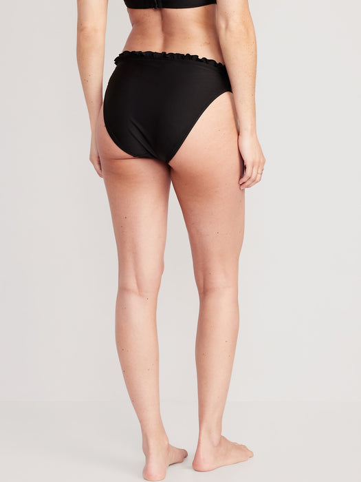 Mid-Rise Ruffle-Trim Bikini Swim Bottoms