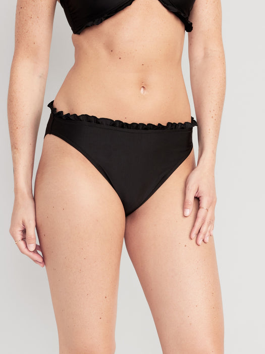 Mid-Rise Ruffle-Trim Bikini Swim Bottoms