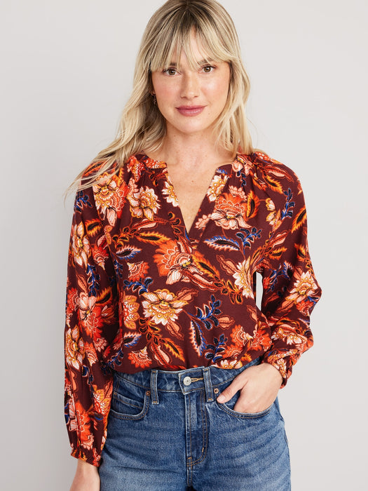 Long-Sleeve Split-Neck Top