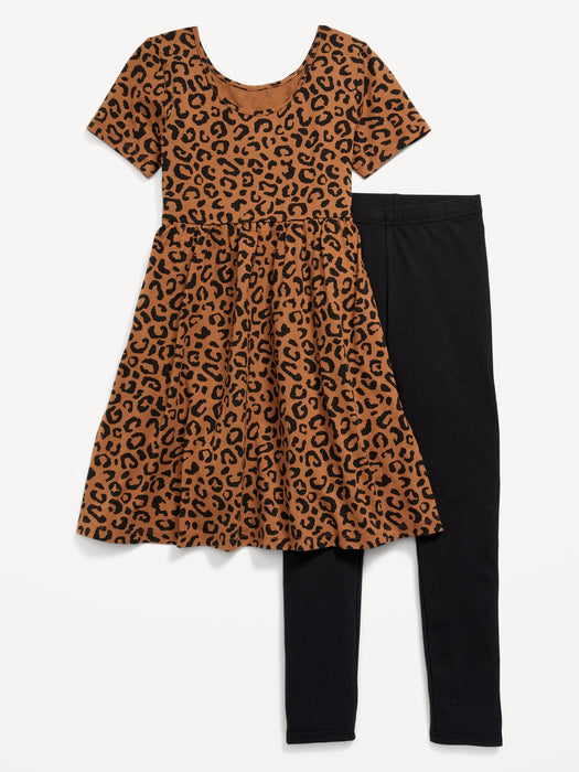 2-Pack Printed Fit & Flare Dress & Leggings for Girls