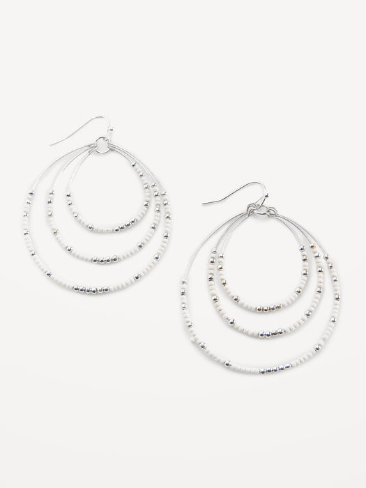 Silver-Plated Triple-Rung Beaded Hoop Earrings