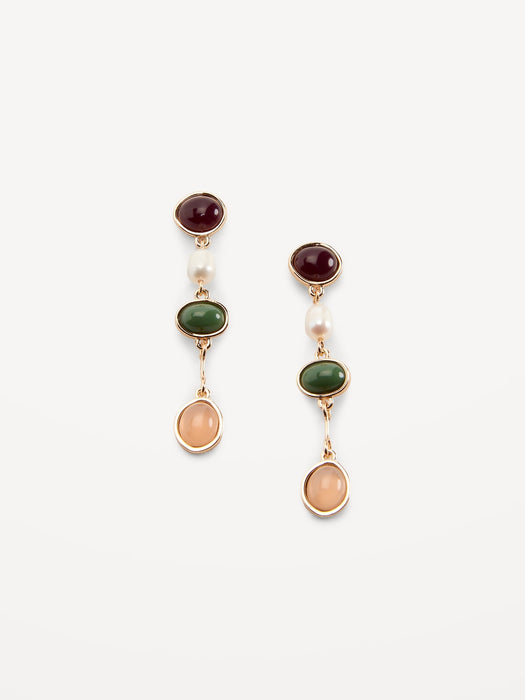 Geometric Stone and Pearl Statement Earrings for Women