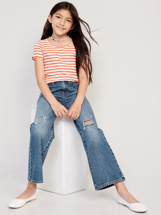 High-Waisted Baggy Ripped Wide-Leg Jeans for Girls