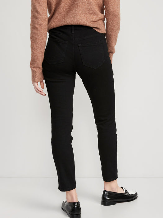 Mid-Rise Power Slim Straight Black Jeans