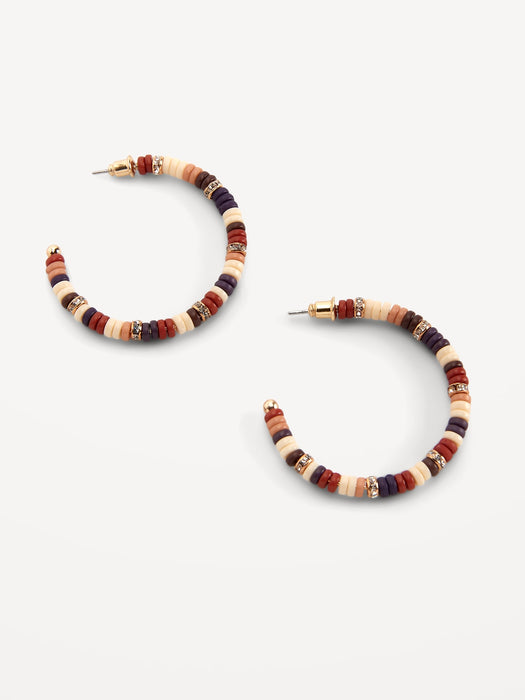 Gold-Plated Open Hoop Beaded Earrings for Women