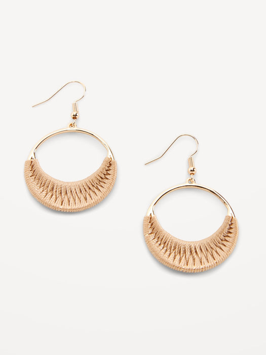 Gold-Plated Thread-Woven Dangling Hoop Earrings for Women