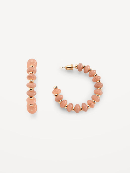 Gold-Plated Open Hoop Beaded Earrings for Women