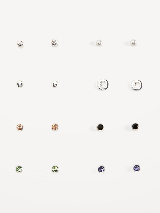 Silver-Plated Stud Earring Variety 8-Pack for Women