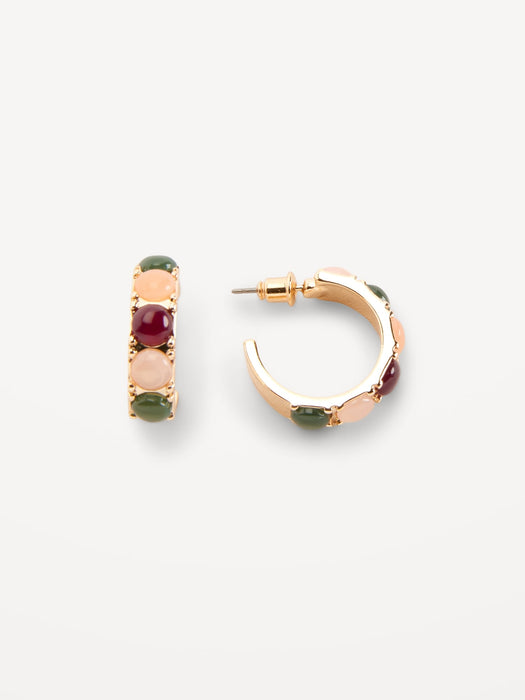 Gold-Plated Open Hoop Stone Earrings for Women