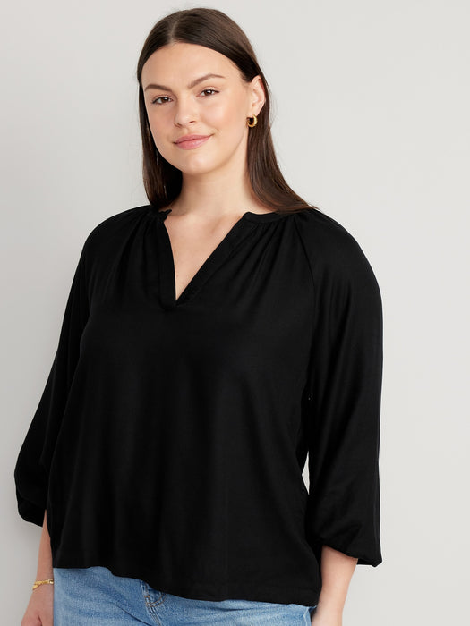 Long-Sleeve Split-Neck Top