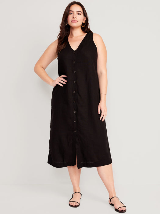 Sleeveless Button-Front Linen-Blend Maxi Shift Dress for Women