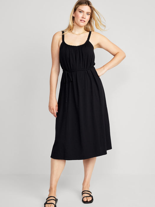Maternity Sleeveless Tie-Waist Nursing Midi Swing Dress