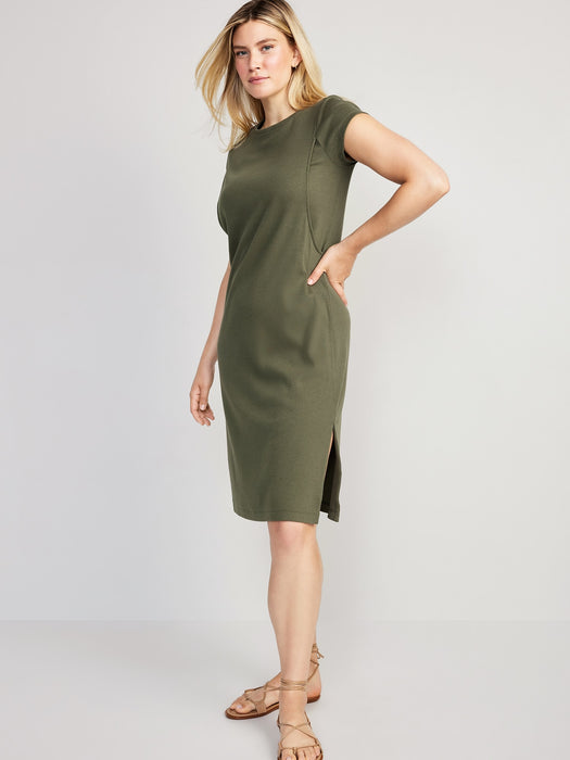 Maternity Rib-Knit Midi Nursing Dress