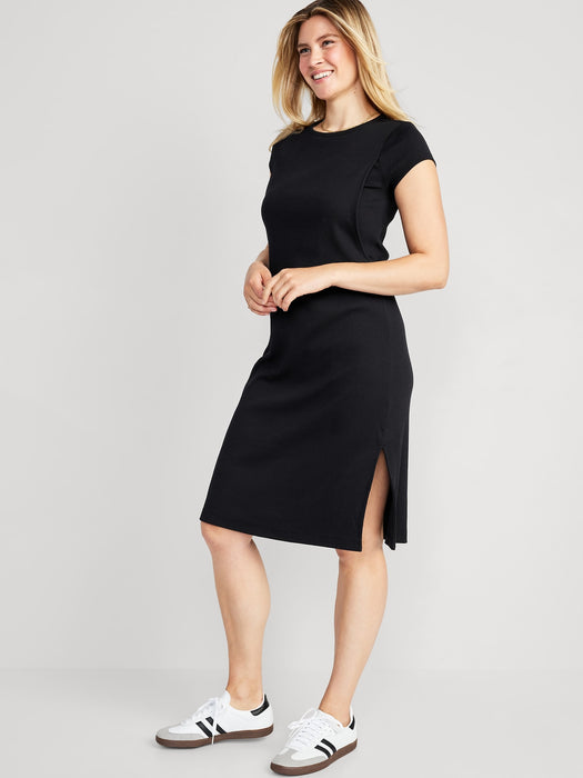 Maternity Rib-Knit Midi Nursing Dress