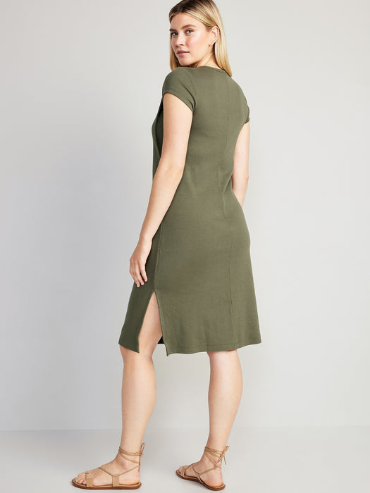 Maternity Rib-Knit Midi Nursing Dress