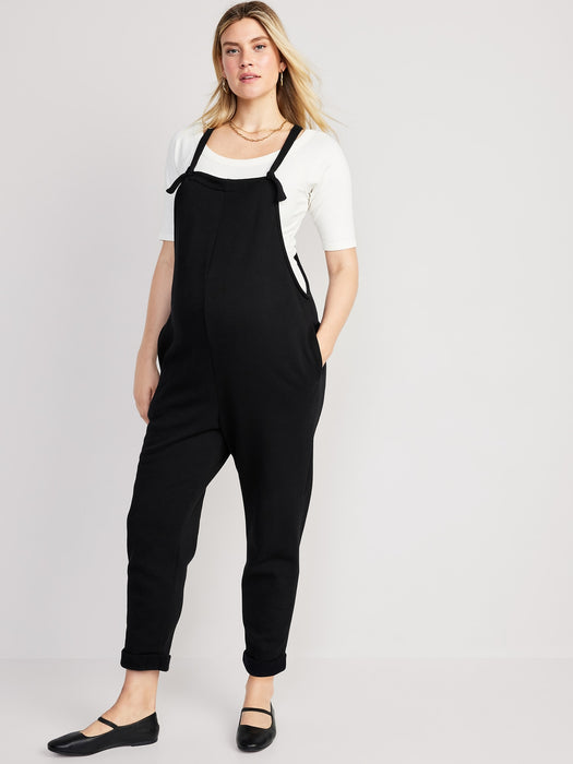 Maternity Knotted-Strap Fleece Overalls