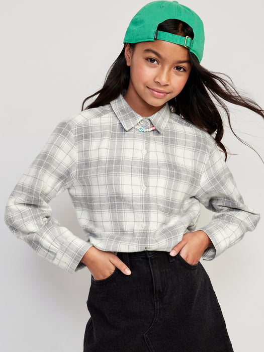Cozy Long-Sleeve Button-Front Plaid Tunic Shirt for Girls