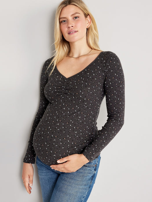 Maternity Fitted Cinched-Front Rib-Knit T-Shirt