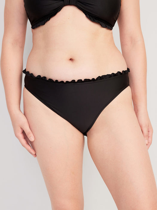Mid-Rise Ruffle-Trim Bikini Swim Bottoms