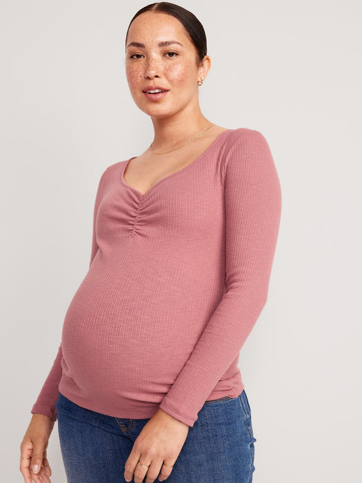 Maternity Fitted Cinched-Front Rib-Knit T-Shirt