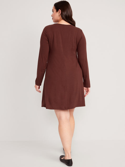 Long-Sleeve Mini Swing Dress