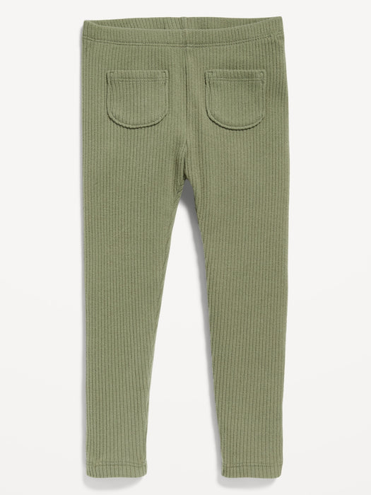 Full-Length Rib-Knit Pocket Leggings for Toddler Girls