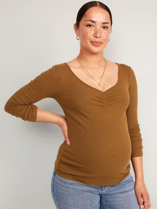 Maternity Fitted Cinched-Front Rib-Knit T-Shirt