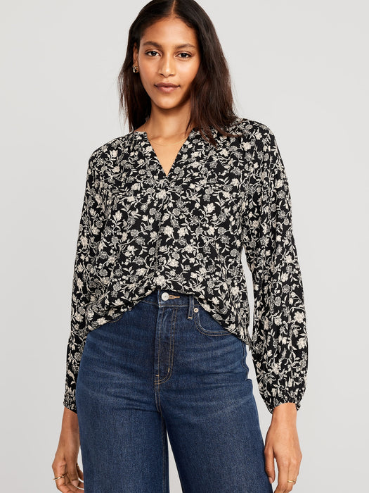 Long-Sleeve Split-Neck Top