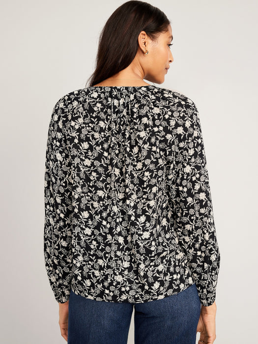 Long-Sleeve Split-Neck Top
