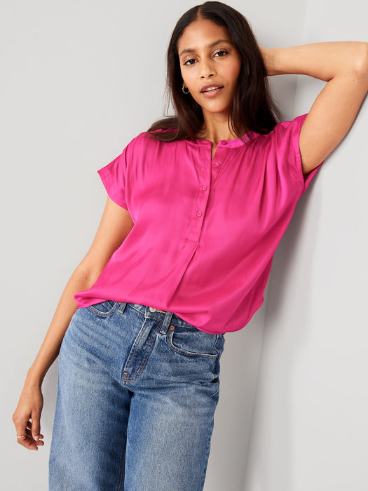 Dolman-Sleeve Satin Shirt