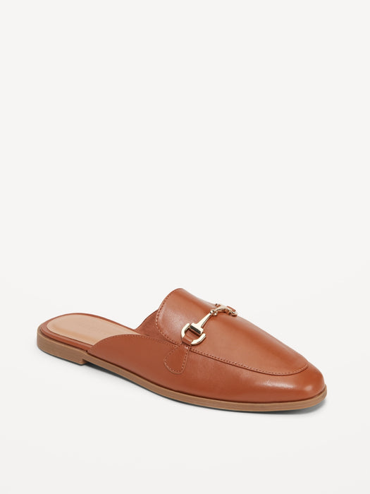 Faux-Leather Loafer Mule Shoes