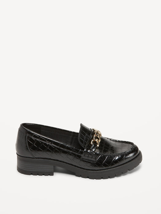 Faux Leather Chunky Heel Loafers