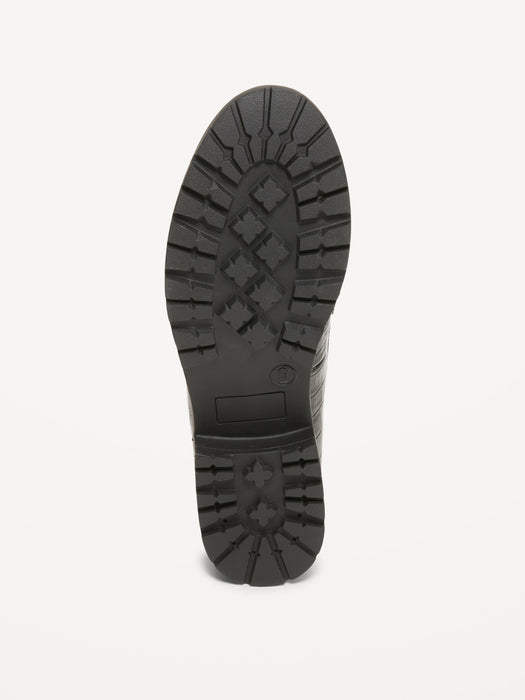 Faux Leather Chunky Heel Loafers