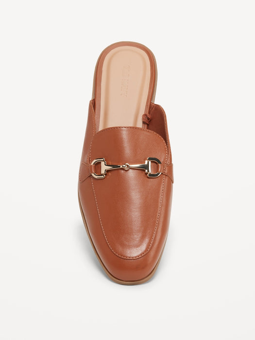Faux-Leather Loafer Mule Shoes