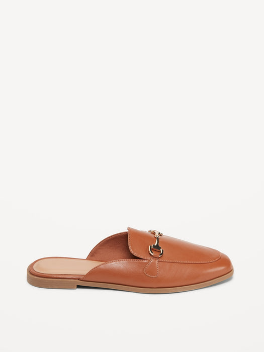 Faux-Leather Loafer Mule Shoes
