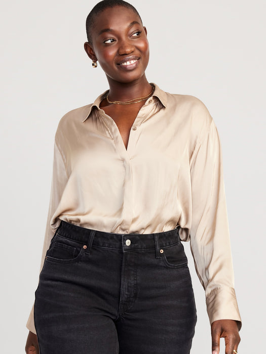 Loose Satin Button-Down Shirt