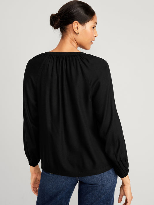Long-Sleeve Split-Neck Top
