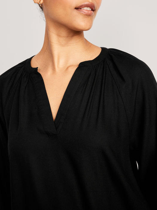 Long-Sleeve Split-Neck Top