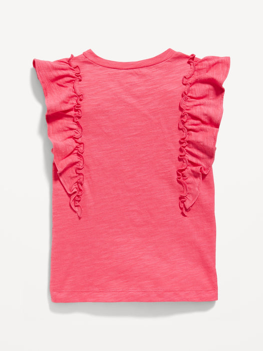 Ruffle-Sleeve Slub-Knit Top for Toddler Girls