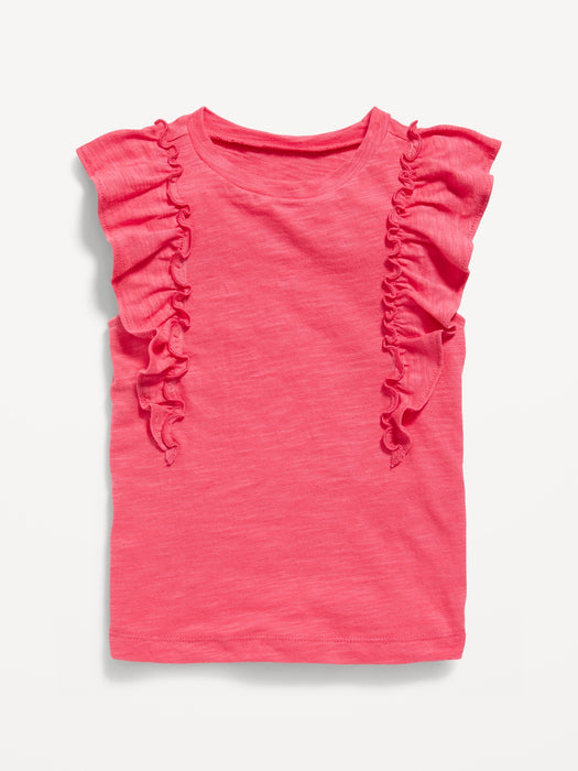 Ruffle-Sleeve Slub-Knit Top for Toddler Girls