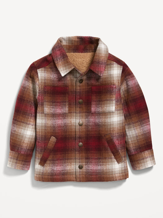 Unisex Sherpa-Lined Plaid Shacket for Toddler