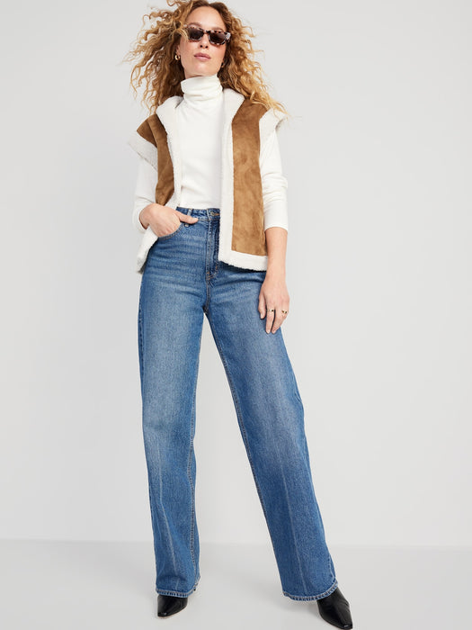 Faux-Suede Sherpa-Trim Vest