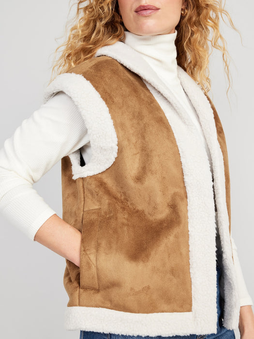 Faux-Suede Sherpa-Trim Vest
