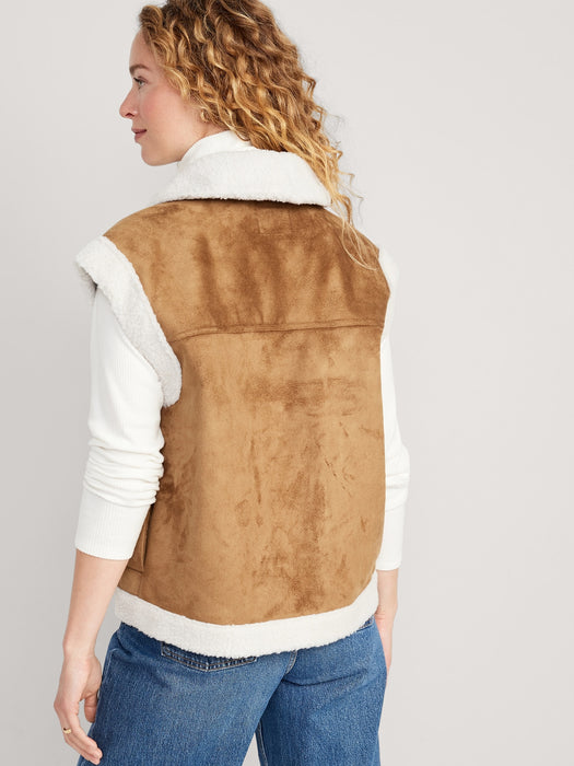 Faux-Suede Sherpa-Trim Vest