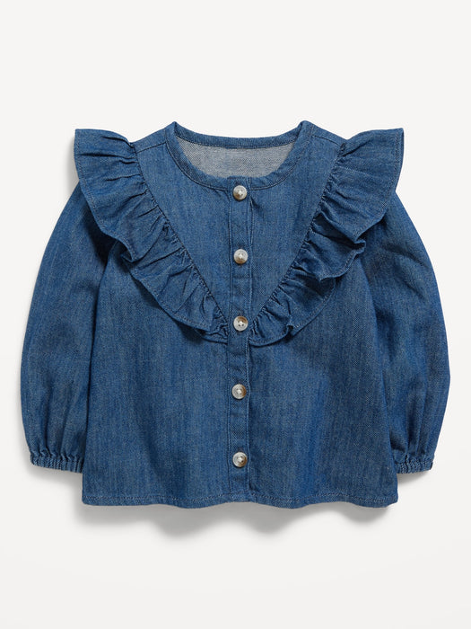 Long-Sleeve Ruffle-Trim Button-Front Top for Baby