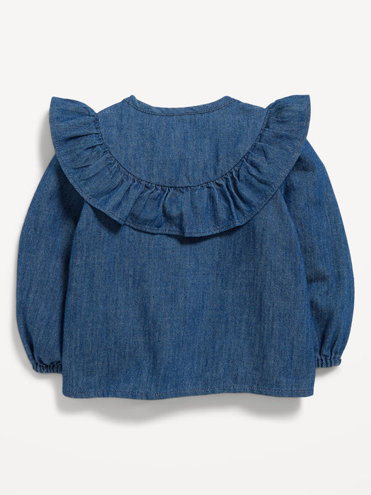 Long-Sleeve Ruffle-Trim Button-Front Top for Baby