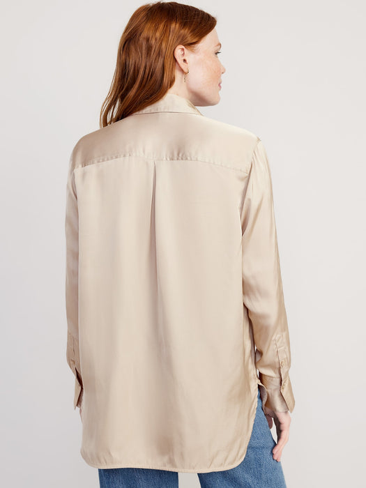Loose Satin Button-Down Shirt