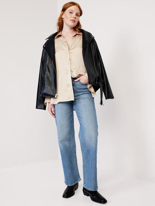 Loose Satin Button-Down Shirt