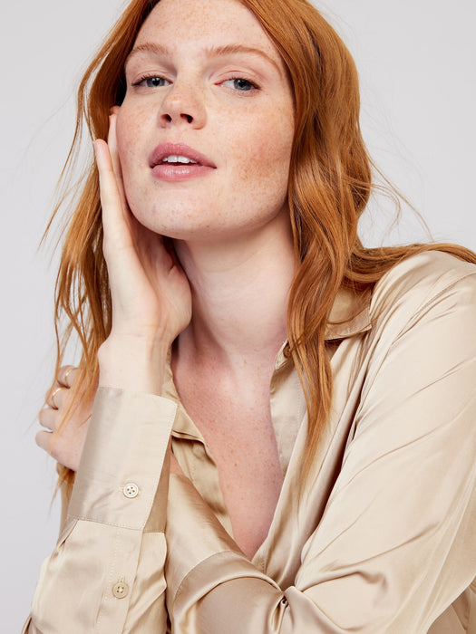 Loose Satin Button-Down Shirt