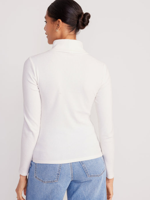 Fitted Plush Rib-Knit Turtleneck